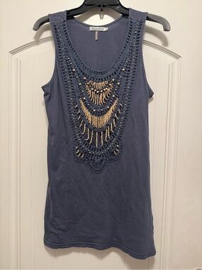Mono Reno Crochet Beaded Navy Tank Top - Studio Y